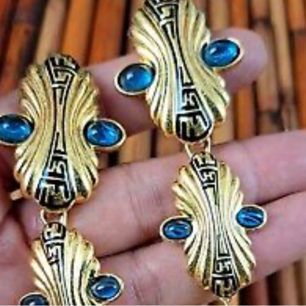 Gold and Blue Statement Earrings